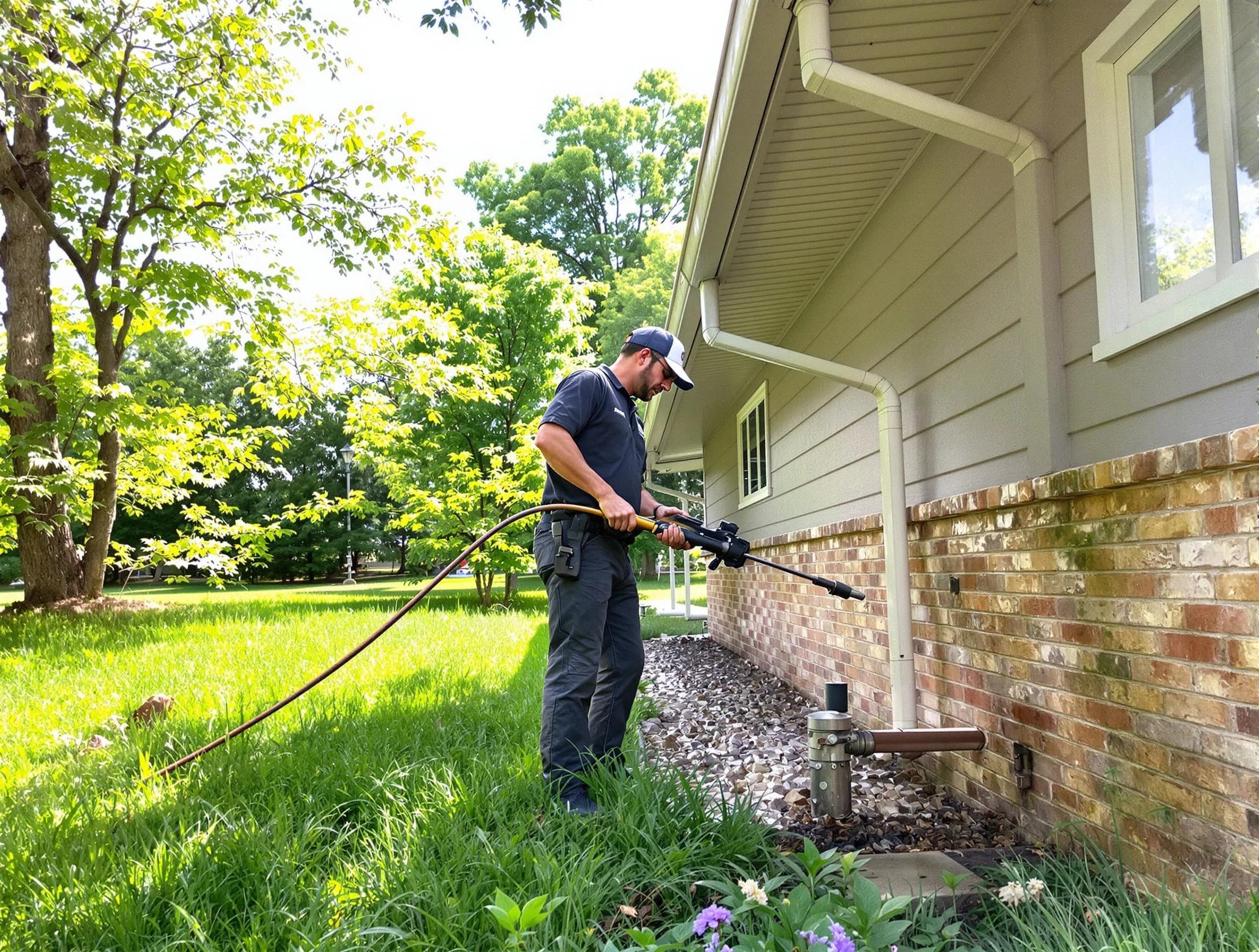 Macedonia Roofing Company removing debris from a downspout in Macedonia, OH
