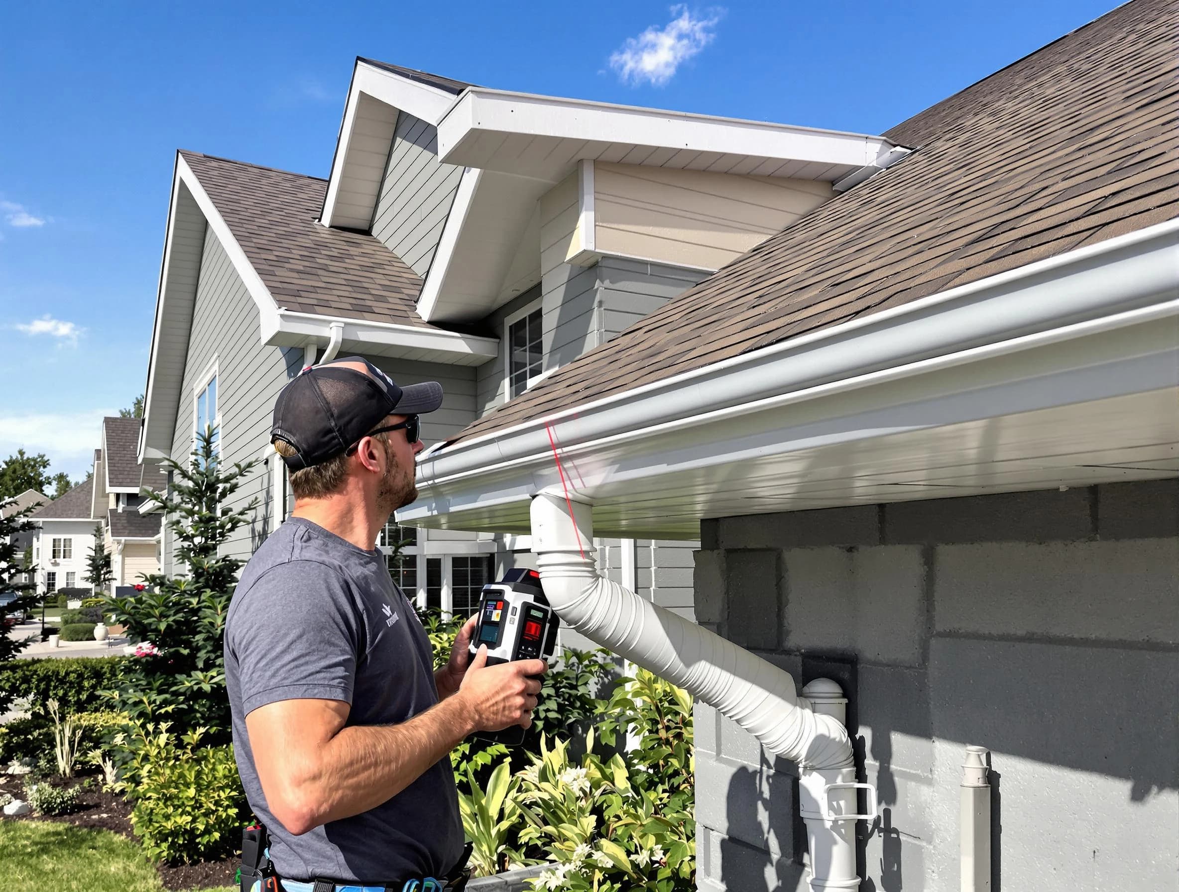 Macedonia Roofing Company installing seamless gutters in Macedonia, OH