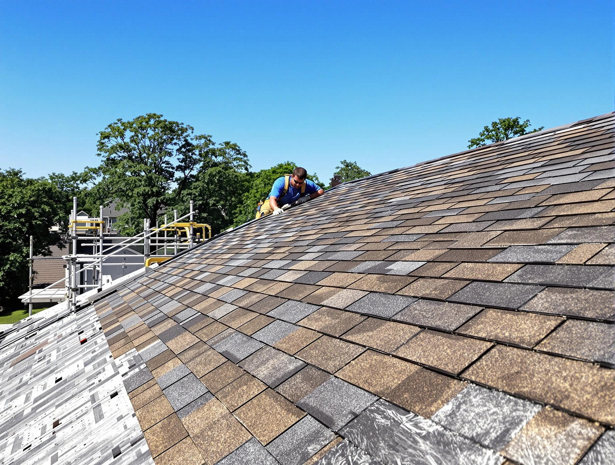 Close-up of new shingles installed by Macedonia Roofing Company in Macedonia, OH