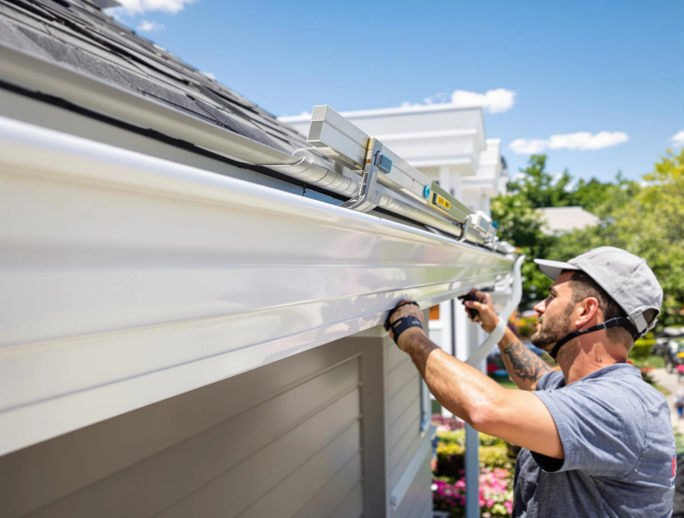 Newly installed gutters by Macedonia Roofing Company for a home in Macedonia, OH